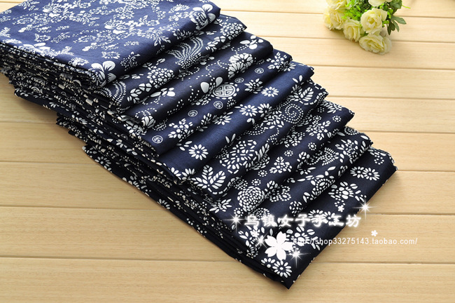 Wuzhen cotton blue printed cloth thin fabric sofa curtain background cloth farmhouse decoration fabric wholesale
