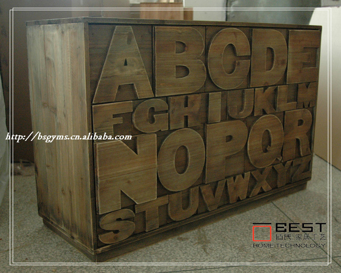 American Furniture Zakka Extra Large English Letter Cabinet Solid Wood Sideboard Horizontal Version 26 Letter Pull-Out Cabinet