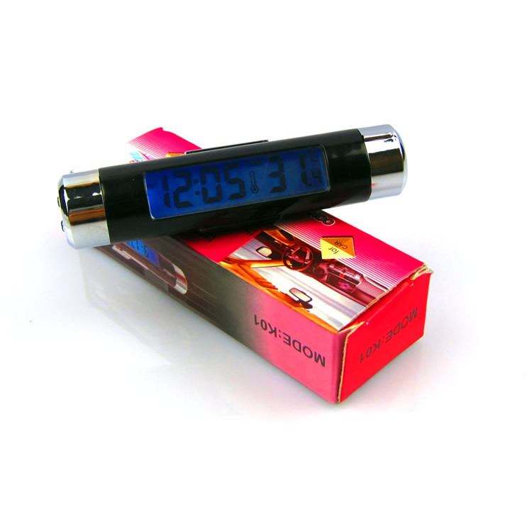 Car Clock Car Thermometer Digital Watch Air Outlet Led Luminous Time Two-In-One Internal Supplies Clip K01