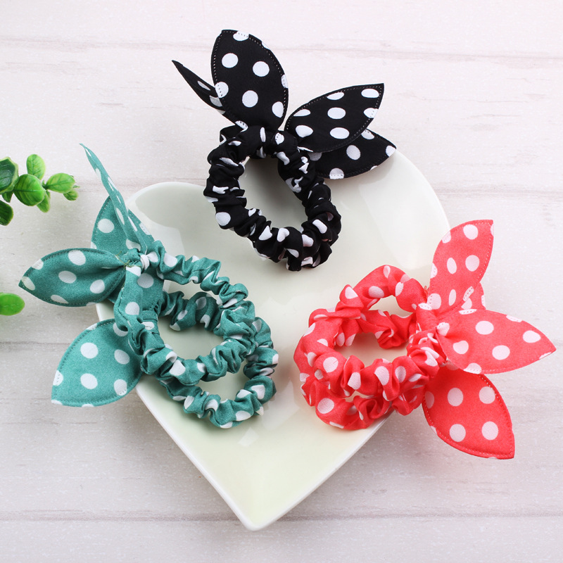 Sweet all-match rabbit ear head rope horizontal polka dot knot headdress wholesale bow hair Ring children's hair rope C521