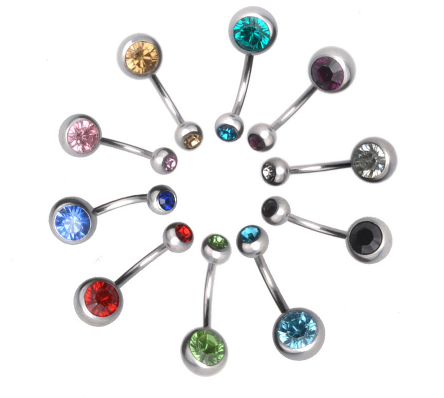 Factory 20 color European and American stainless steel pressure drill navel nail navel ring color navel buckle puncture jewelry