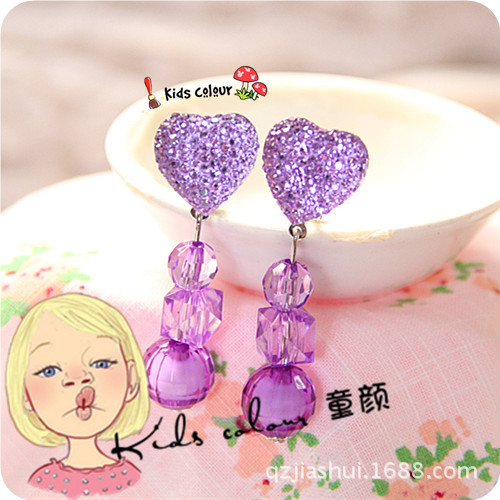 Wholesale Korean version hair accessories children's baby's resin baby's heart pendant safety earrings nail ear clip