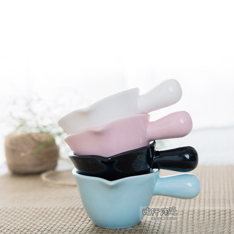 Wholesale ceramic milk pot yogurt cup candy color Milk Cup with handle Western food jam cup color tableware milk spoon