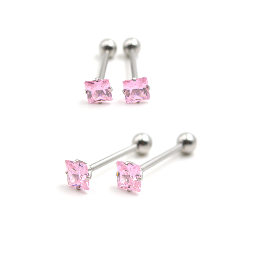 Factory direct 7mm square zircon tongue nail human body piercing with ball earring nail long rod navel nail lip nail