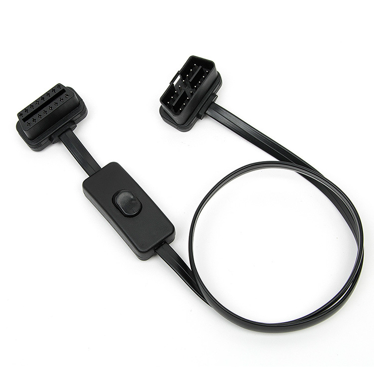 Car OBD2 with switch extension line flat line OBD line male to female ultra-thin noodle connecting line 60CM