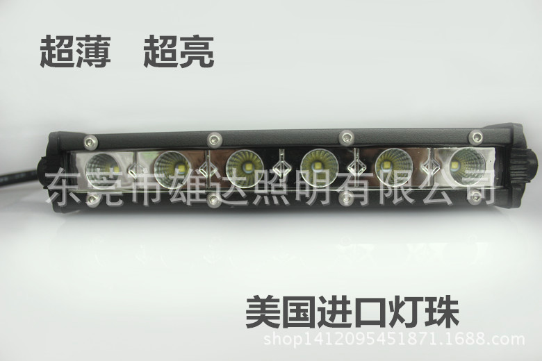 Factory Direct Sales car led18w small single row long strip work overhaul off-road vehicle top modification spotlight Middle Net Light