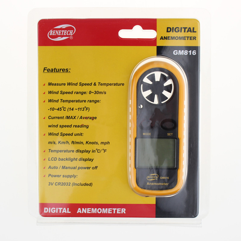 Standard intelligence BENETECH mini anemometer GM816 large supply portable digital wind temperature instrument