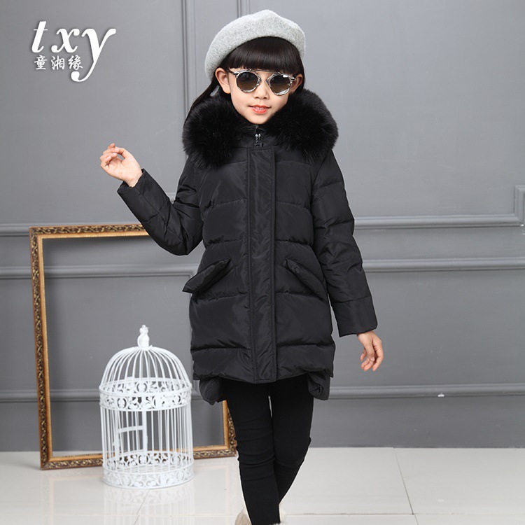 Новая утолщенная средне-длинная пуховка осень-зима, большая детская куртка из утиных перьев