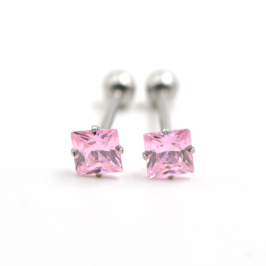 Factory direct 7mm square zircon tongue nail human body piercing with ball earring nail long rod navel nail lip nail