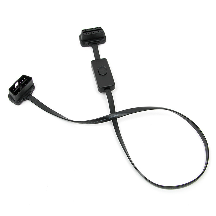 Car OBD2 with switch extension line flat line OBD line male to female ultra-thin noodle connecting line 60CM