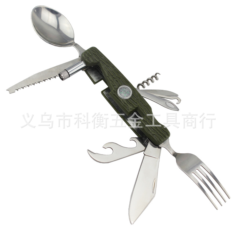 Многофункциональная складная посуда для путешественников с компасом и светом набор резаков для кемпинга для оптового использования