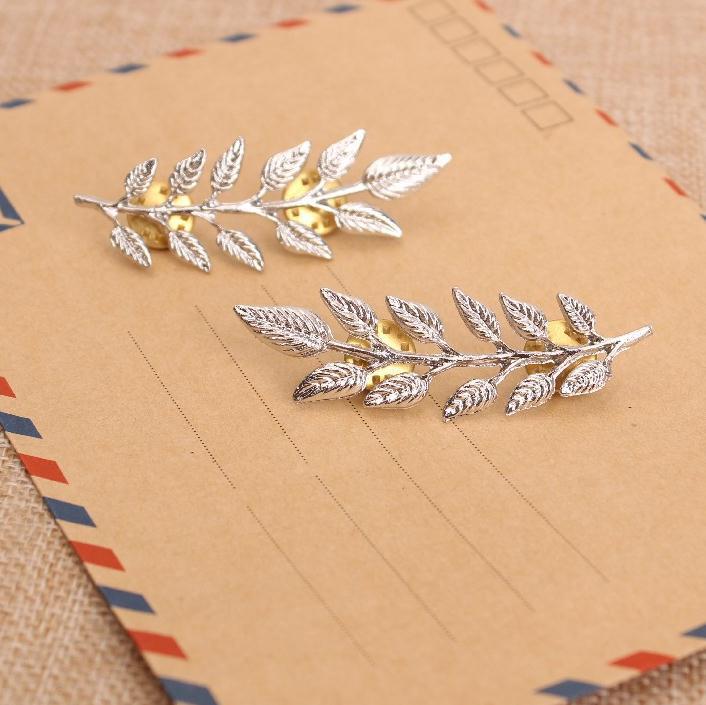 Popular Gold and Silver Tree Leaf Jewelry Men's and Women's Brooch Shirt Sweater Collar Pin Collar Button Retail Wholesale F009