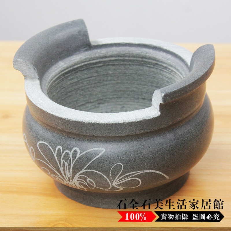 Hui'An Stone Carving Blue Stone Incense Burner Small Round Incense Burner Temple Worship Cemetery Wholesale Handmade Carving