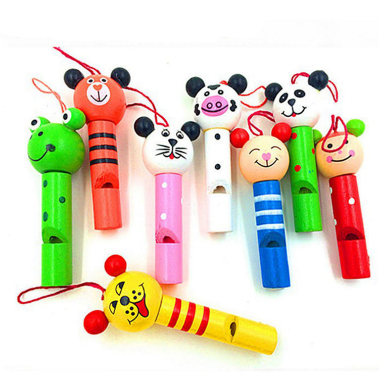 Factory wholesale animal head whistle cartoon whistle children play toy musical instrument wooden products
