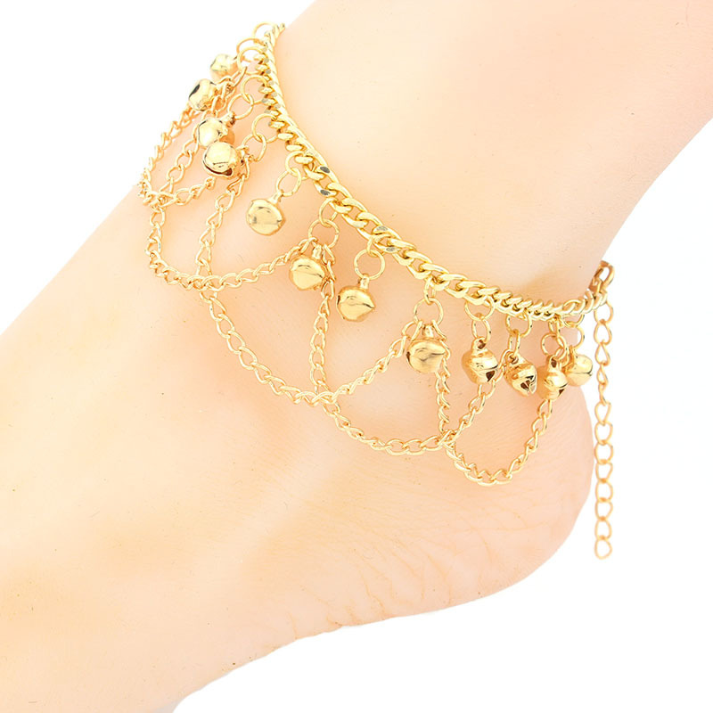E0072 European and American Export Hot-Selling Jewelry Bohemian Multi-Layered Tassels 18K Gold Bells Anklets and Foot Accessories
