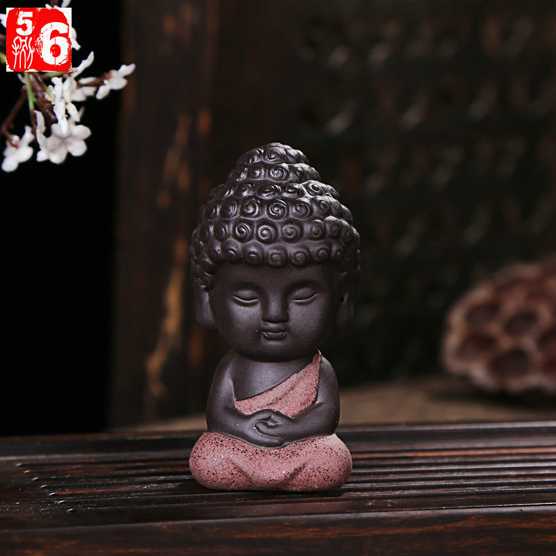 Cross-border Ceramic Tea Pet Small Buddha Statue Car Decoration Purple Sand Crafts Colored Sand Pottery Desktop Tea Tray Decoration Small Tathagata
