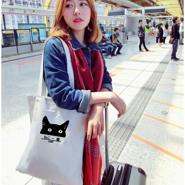 Literary canvas bag women's shoulder bag simple Mori students cute Harajuku ring Japanese bag a generation of hair