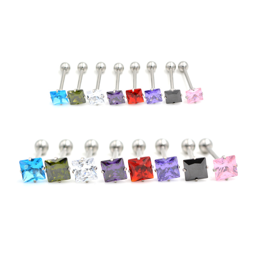 Прямые поставки с фабрики 7мм квадратные цирконовые пирсинг для языка с шариковыми серьгами длинный стержень пупочный пирсинг губной пирсинг