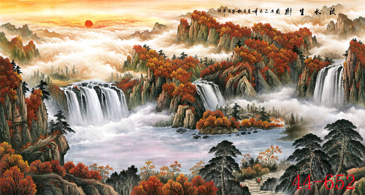 44-652 Chinese Painting Calligraphy and Painting Landscape Painting Cornucopia Flowing Water and Wealth Landscape Painting High Artificial Painting Core Wholesale