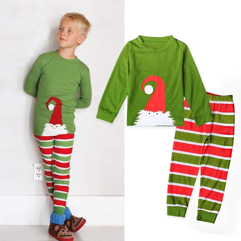 Boys and Kidsren Export European and American Spring and Autum Christmas Santa Claus Stripesd Home Clothes Two-piece Set Kidsren's Clothing ins