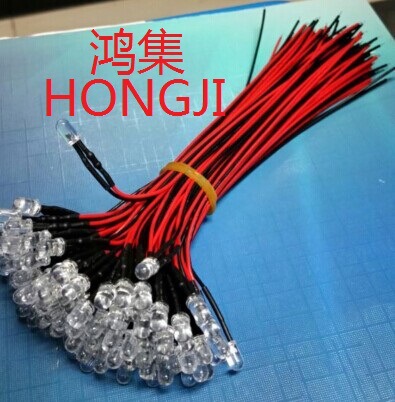 12V Wired Light-emitting Tube 5mm White Hair Yellow 12V High-brightness Round Head Straight Plug LED Light-emitting Diode Line 20CM