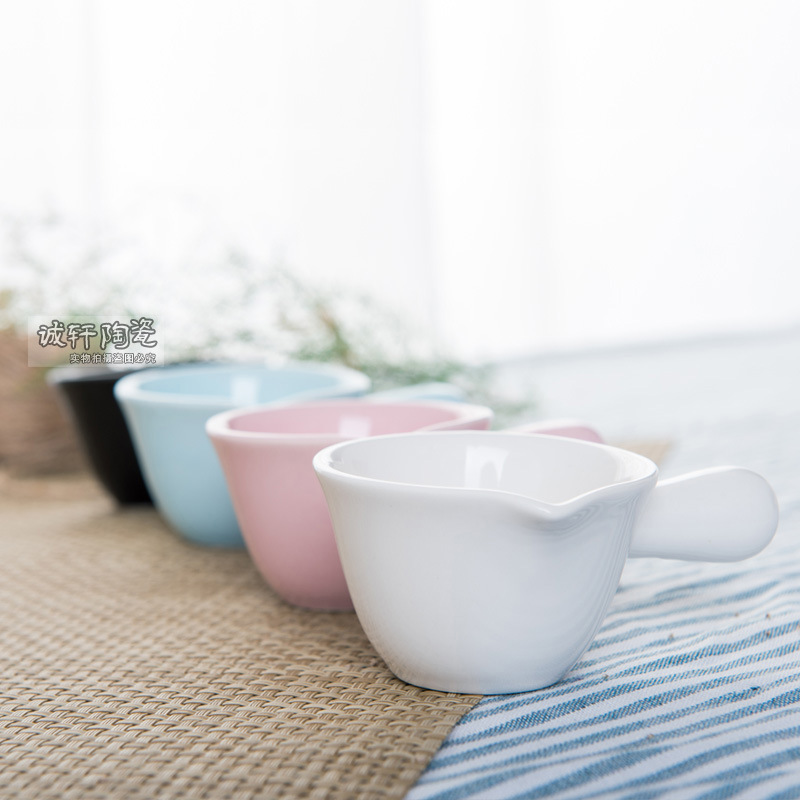Wholesale ceramic milk pot yogurt cup candy color Milk Cup with handle Western food jam cup color tableware milk spoon