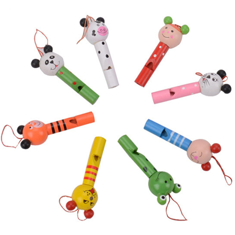 Factory wholesale animal head whistle cartoon whistle children play toy musical instrument wooden products
