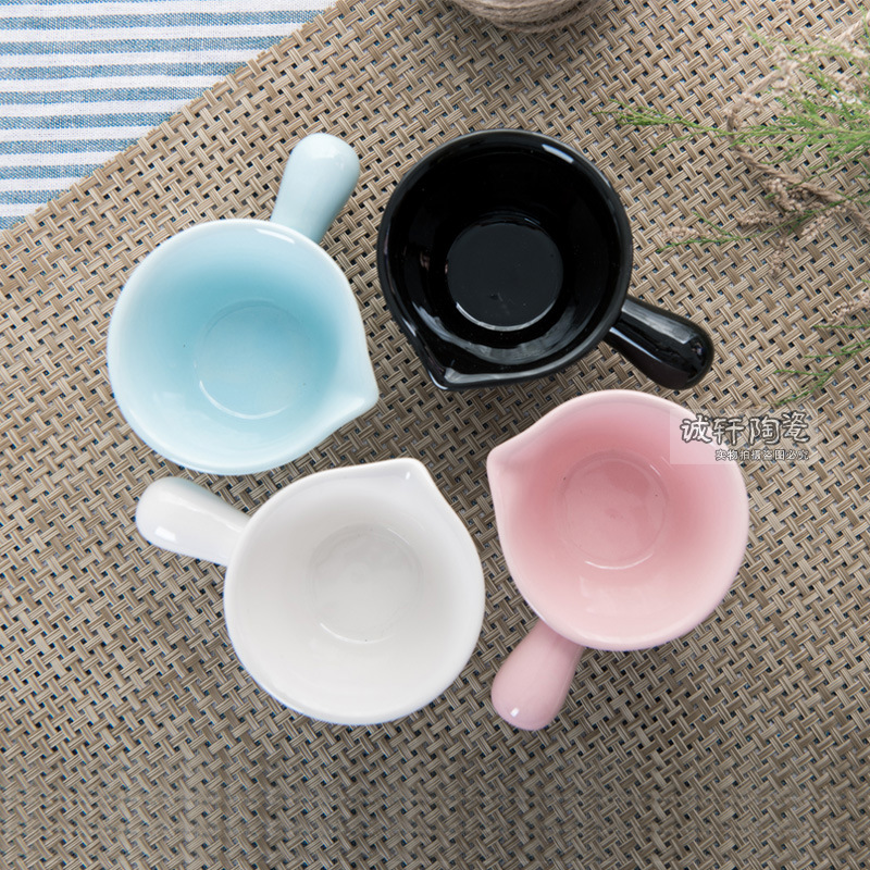 Wholesale ceramic milk pot yogurt cup candy color Milk Cup with handle Western food jam cup color tableware milk spoon