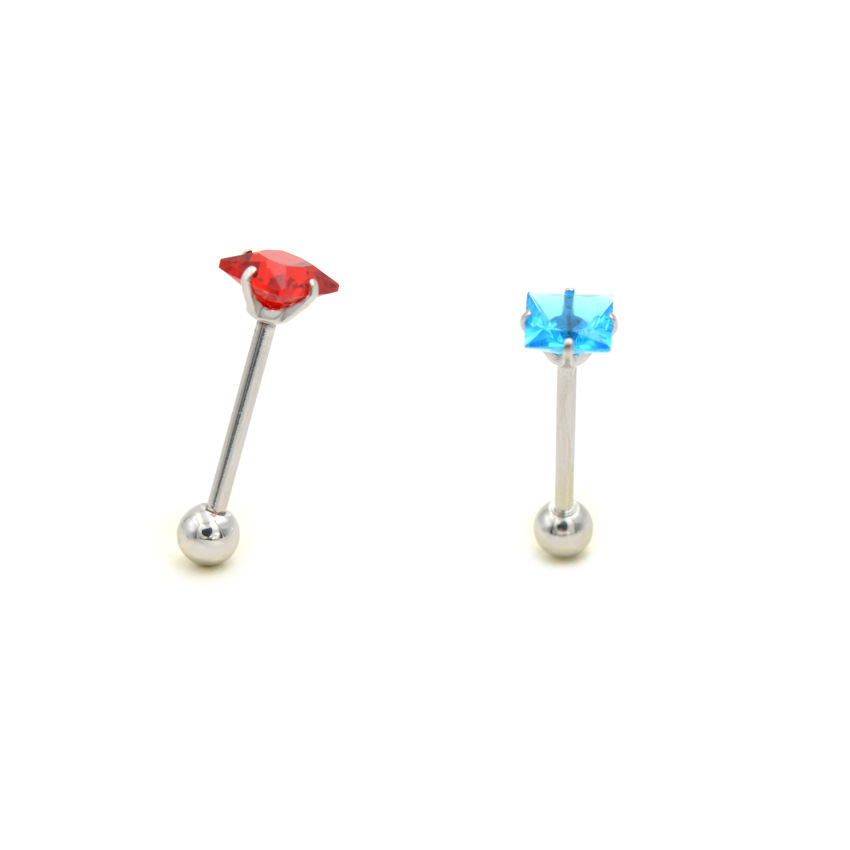 Factory direct 7mm square zircon tongue nail human body piercing with ball earring nail long rod navel nail lip nail