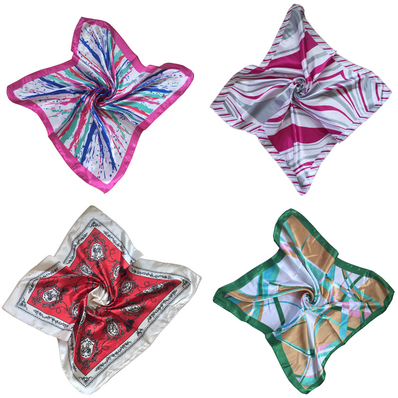 Satin 50 Small Square Scarf Lace Women's Printed Silk Scarf Scarf Decorative Gift Stewardess Independent Packaging Versatile
