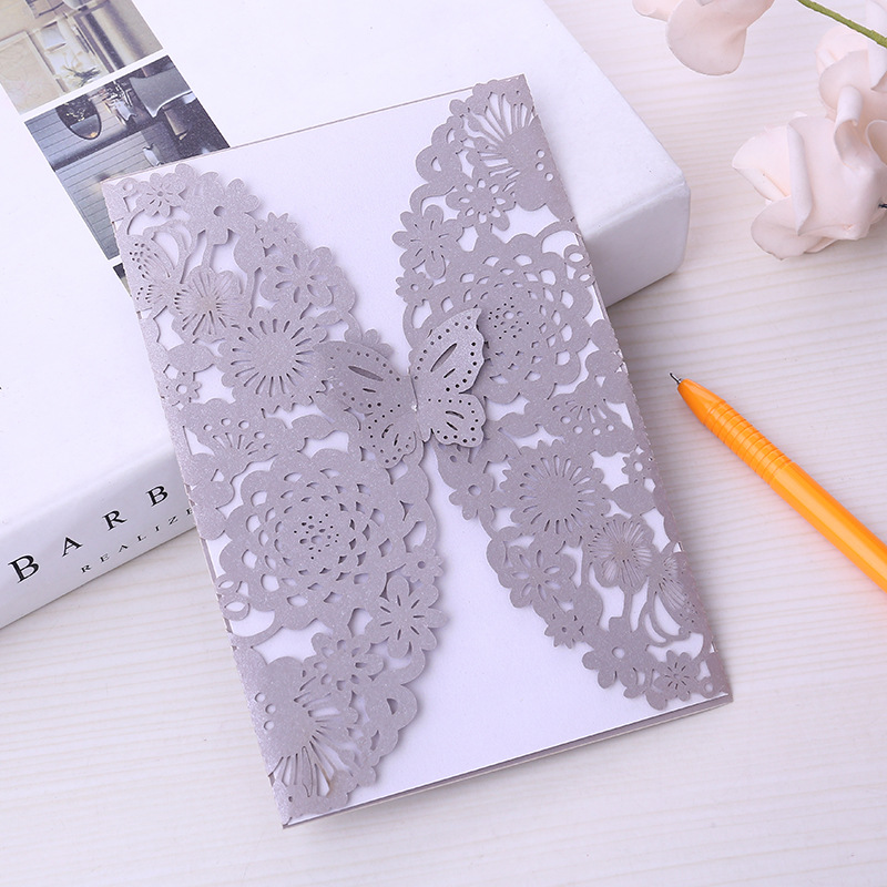 European-style creative invitation letter Double-Sided Pearl paper holiday hollow invitation card wedding invitation cover greeting card wholesale