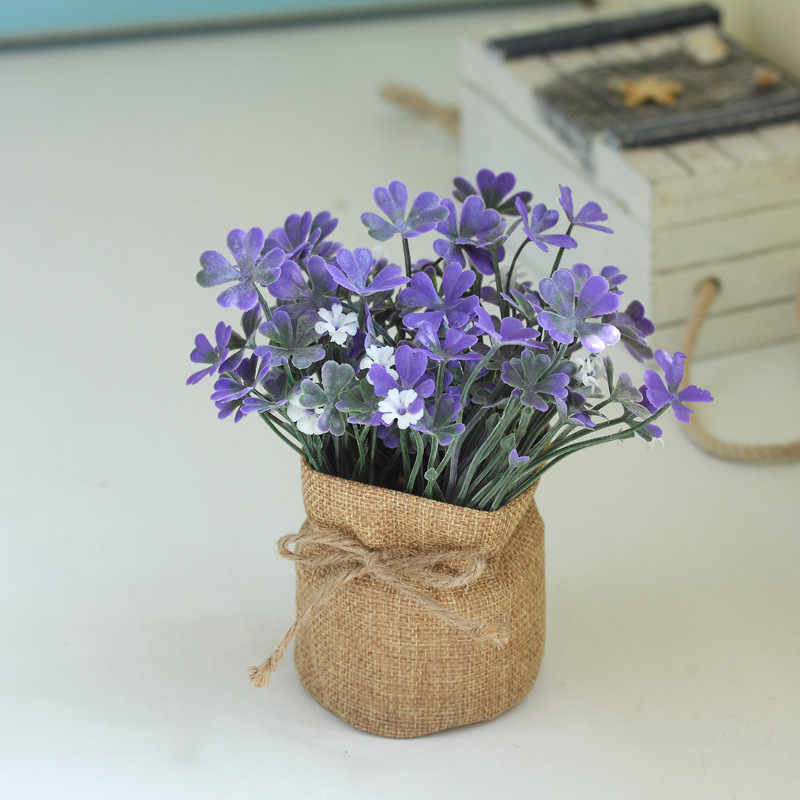 Linen cloth four-leaf clover lucky grass artificial flower plastic artificial flower simulation plant potted small bonsai home decoration ornaments