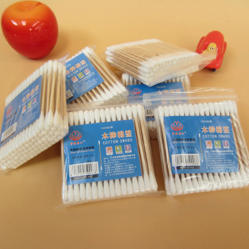 Double-headed makeup wooden stick tattoo embroidery Korean semi-permanent eyebrow tattoo 80 pcs/bag 600 bags/box bag cotton swab wholesale