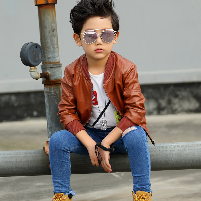 Boys' Leather Jackets, Spring & Fall 2018 New Kidsren's Clothing, Medium and Large Kidsren's Korean Style Thin Tops, Kidsren's Clothing Leather Jackets