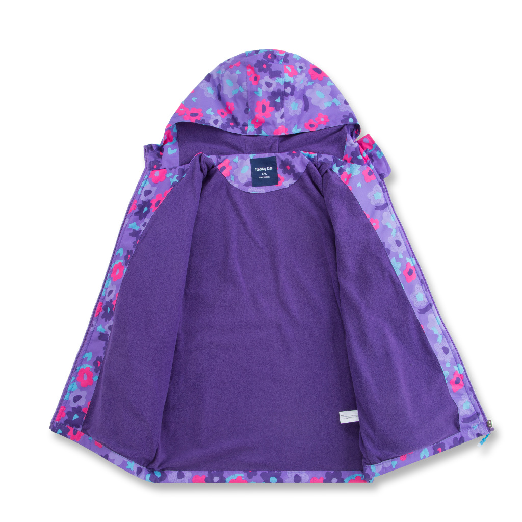 Girls Candy Color Waterproof Breathable Outdoor Children's Jacket Printed Open Chest Hooded Velvet Jacket Windbreaker