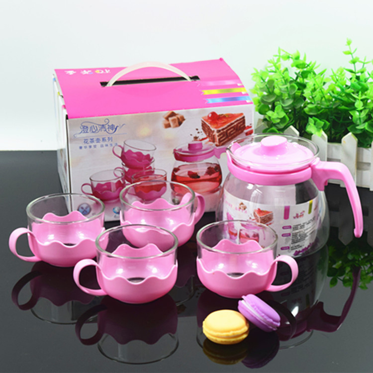 Оптовая продажа цветочного чайника пятикомпонентный прозрачный стеклянный чайный набор набор воды пять предметов чайник рекламные подарки