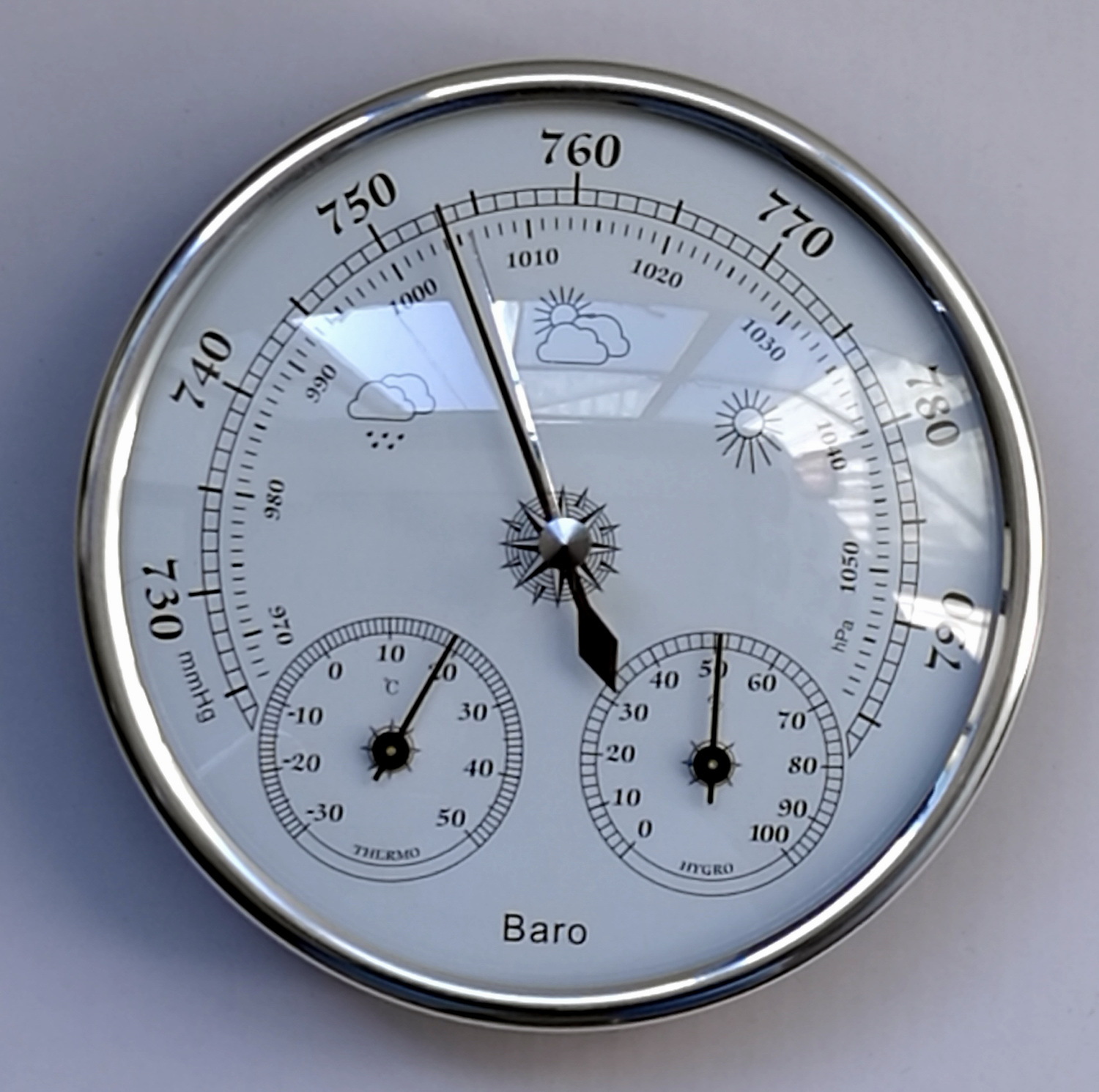 Thb9392S-12.8См Серебряное Кольцо Белая Поверхность Трехв одном Метеостанция (Термометр, Гигрометр, Барометр)