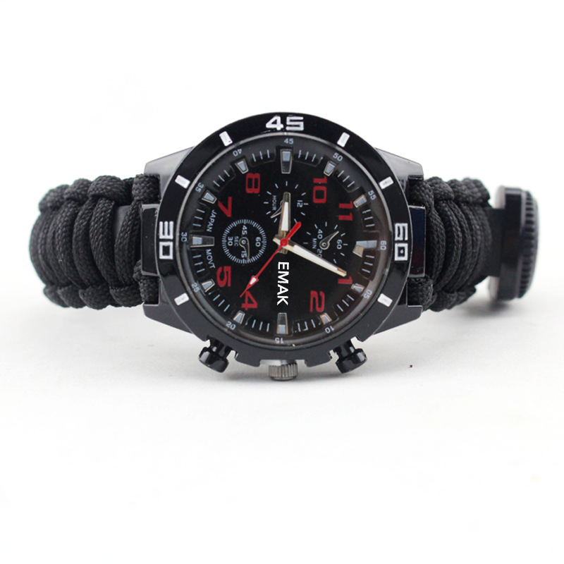 Sports Tool Kit Watch Camping Survival Magnesium Rod Compass Flint Paracord Braided Emergency Strap Multi-Function