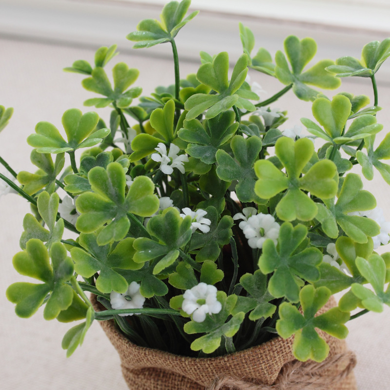 Linen cloth four-leaf clover lucky grass artificial flower plastic artificial flower simulation plant potted small bonsai home decoration ornaments