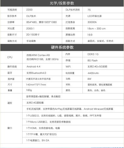 Smart wireless SJ-WP8 mobile phone projector shock listed