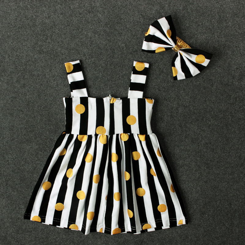 Girls Export European and American Summer Stripesd Polka Dot Suspender Skirt + Bow Headband Two-piece Set Kidsren's Skirt ins