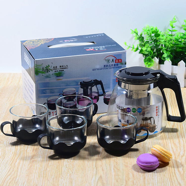 Wholesale flower teapot five-piece transparent glass tea set set water set five-piece teapot activity promotional gifts