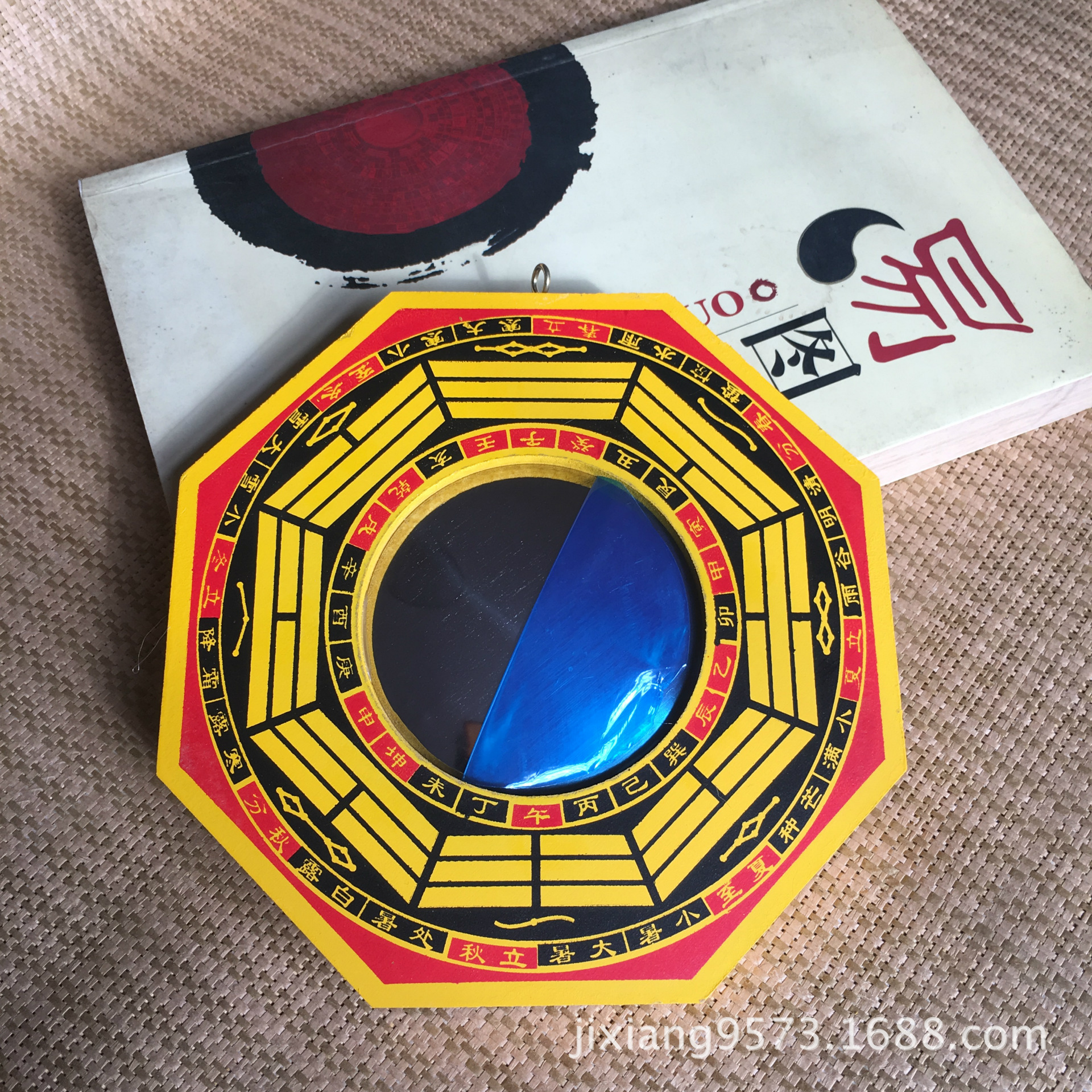 Зеркало Багуа от производителя, 6 дюймов (вогнутое и выпуклое), желтое деревянное зеркало Багуа, благоприятное домашнее подвесное украшение