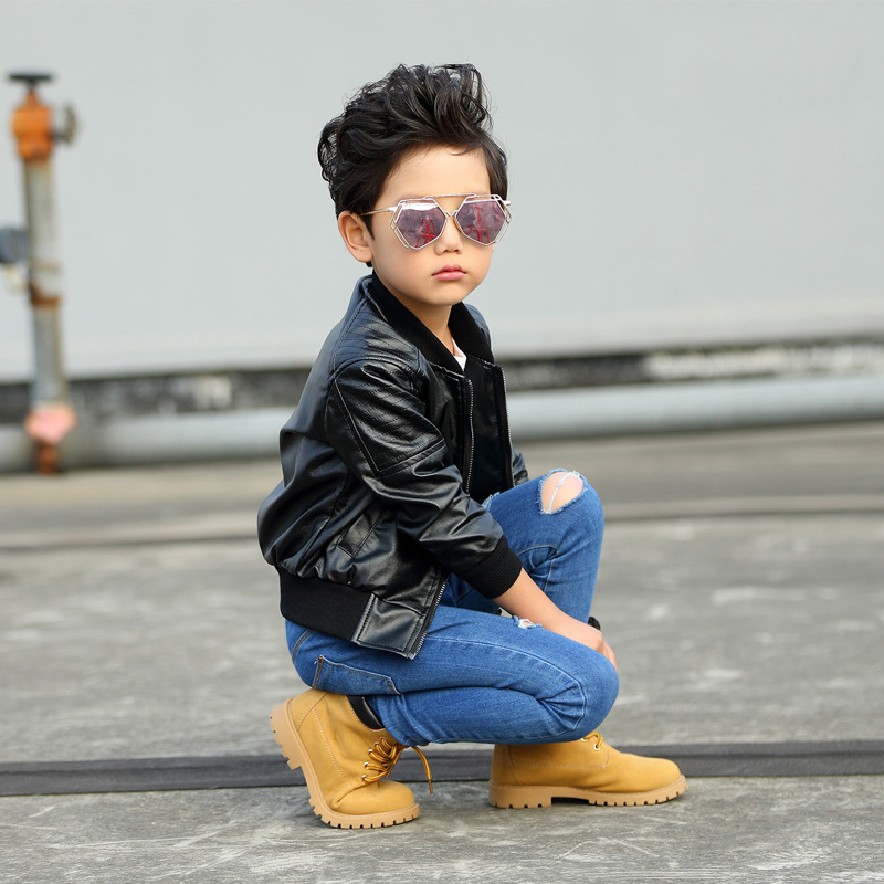 Boys' Leather Jackets, Spring & Fall 2018 New Kidsren's Clothing, Medium and Large Kidsren's Korean Style Thin Tops, Kidsren's Clothing Leather Jackets