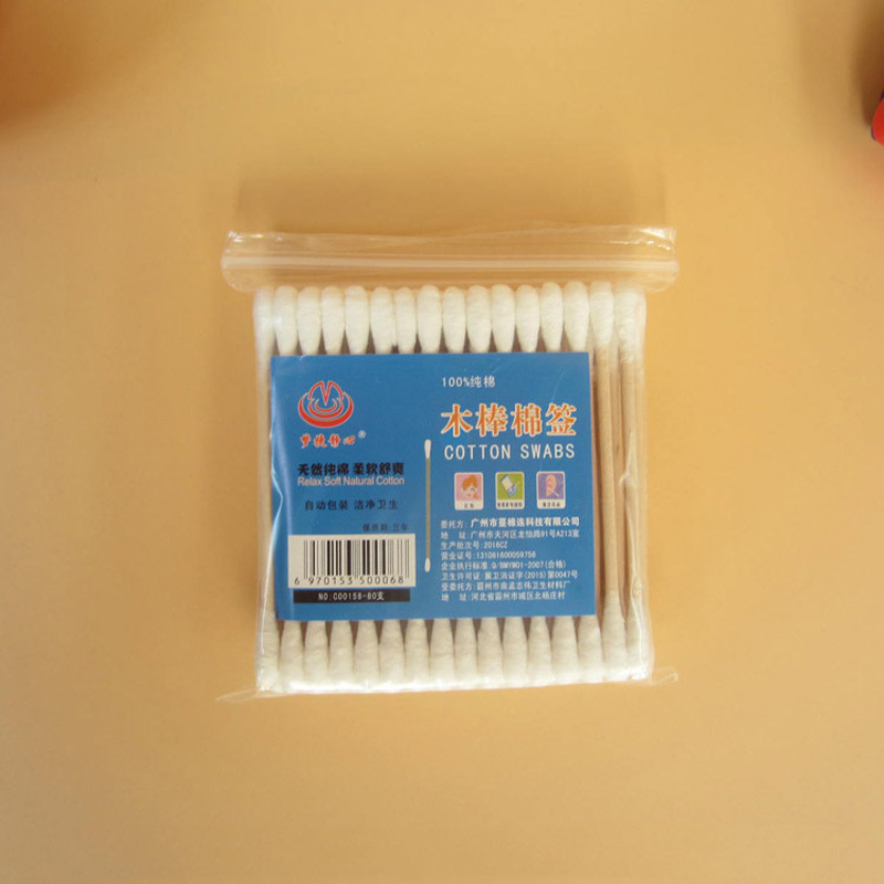 Double-headed makeup wooden stick tattoo embroidery Korean semi-permanent eyebrow tattoo 80 pcs/bag 600 bags/box bag cotton swab wholesale