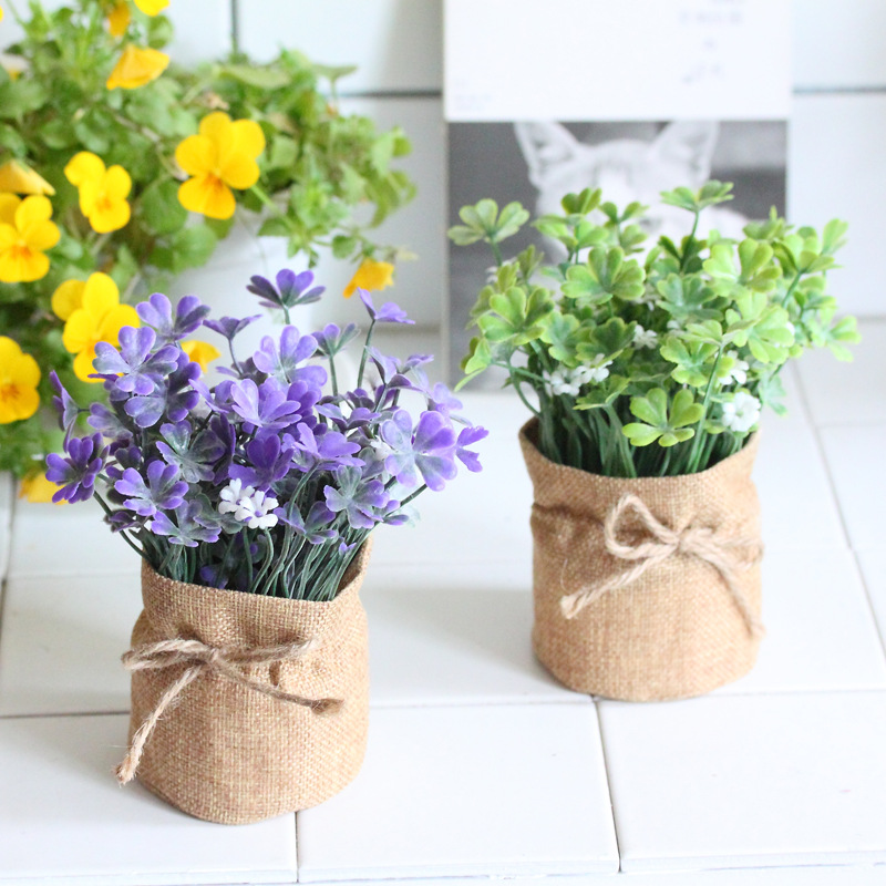 Льняная ткань искусственный цветок четырехлистного клеверa пластиковый искусственный цветок симуляция растения в горшке маленький бонсай домашнее украшение