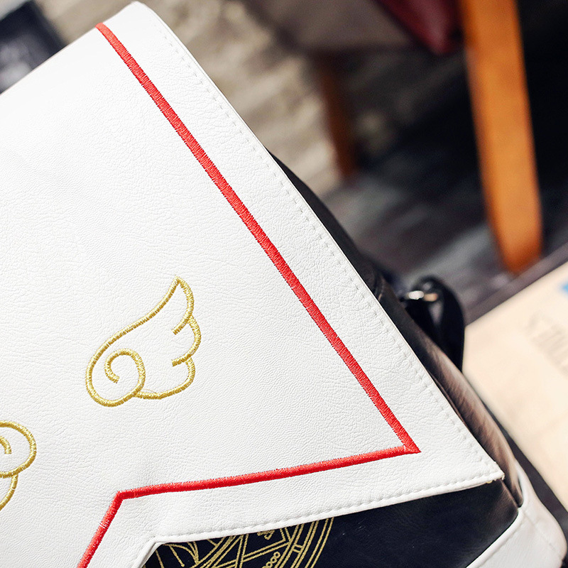 Japanese New Cute Embroidered Wings Sakura Magic PU Backpack Anime Cartoon Backpack Student Schoolbag