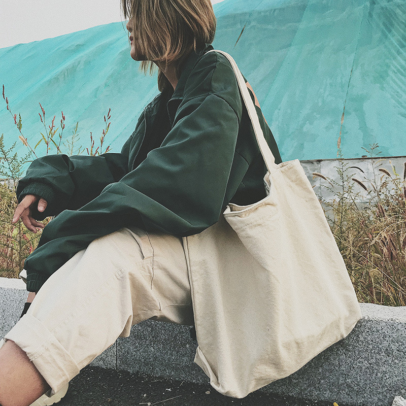 Simple All-match Korean Shopping Bag Super Large Capacity ins Super Popular Lazy Style Japanese Style Artistic Canvas Bag for Women