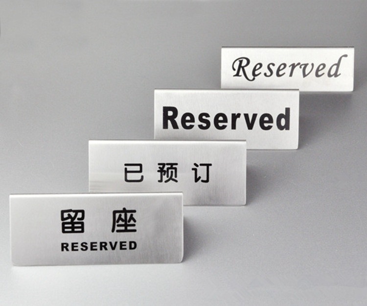 Stainless steel reserved seat card reserved seat card reserved seat card triangle double-sided Chinese and English table number plate