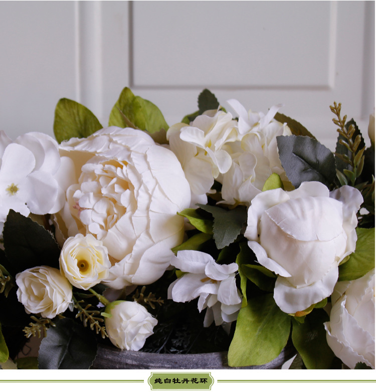 White peony wreath door decoration candlestick decoration artificial flower fake flower Amazon AliExpress wreath factory direct